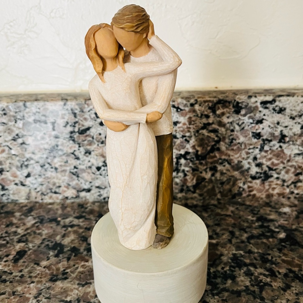 Cream and Brown Embrace Sculpture with Flowing Garments